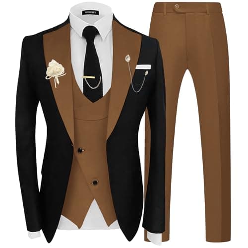 Wangyue Men's Double Breasted Tuxedo Suit 3-Piece Slim Fit Sets for Wedding Prom