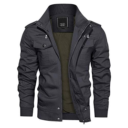 CRYSULLY Men's Casual Windbreaker Jacket with Cargo Pockets