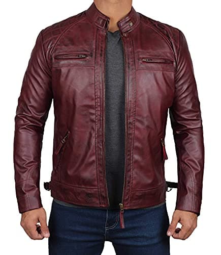 Fjackets Quilted Lambskin Leather Cafe Racer Jacket - Men's Zip Up Moto Jacket