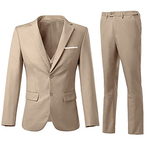 ZKHOECR Men's 3-Piece Slim Fit Two-Button Suit Set Jacket & Pants