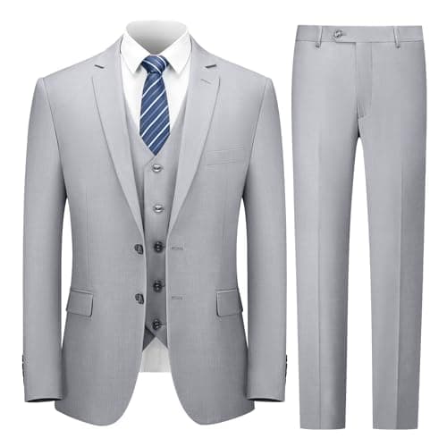 Cooper & Nelson Slim Fit 3-Piece Mens Suit Set Solid Jacket,Vest,Pants&Tie