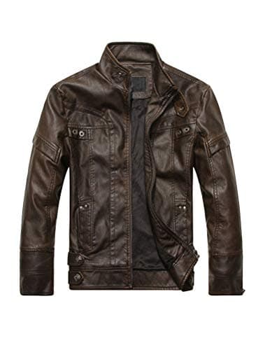 PASOK Men's Vintage Faux Leather Motorcycle Jacket