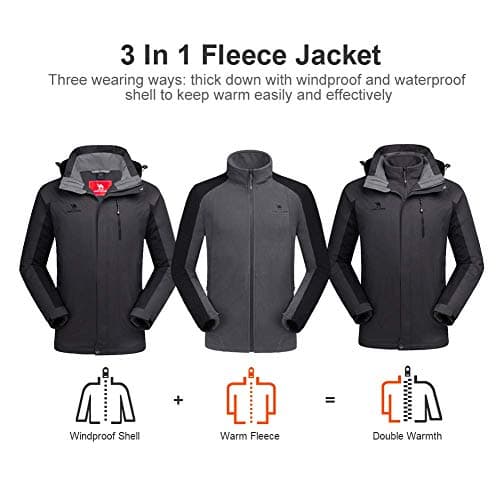 CAMEL CROWN Men's 3 in 1 Waterproof Winter Snow Jacket Windproof Hooded