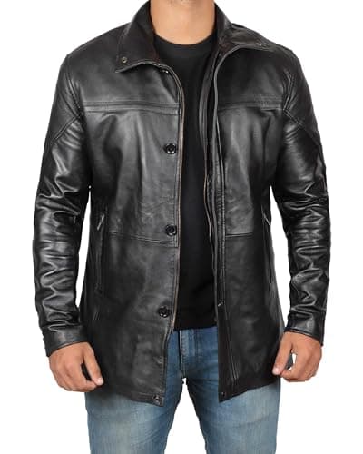 Fjackets Real Lambskin ¾ Length Leather Coat for Men - Brown & Black