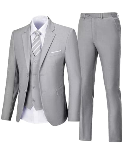 Aowdoy Men's 3-Piece Slim Fit Tuxedo Suit 2 Buttons for WeddingsProm Business