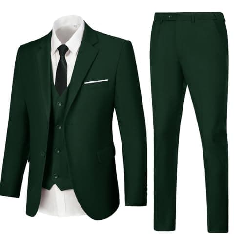 WOMS Mens Slim Fit 3 Piece Suit Set 2 Button Blazer Vest Pants