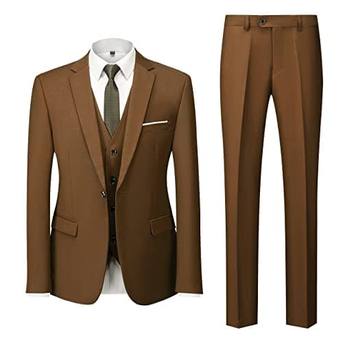 MOGU Mens Slim Fit 3 Piece Dress Suit Tuxedo One Button Side Vents