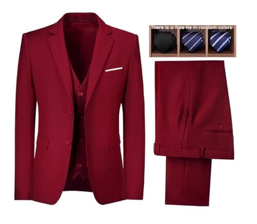 Wudli Mens Slim Fit 3-Piece Groomsmen Wedding Suit Notched Lapel Tuxedo Jacket Pants Vest Set