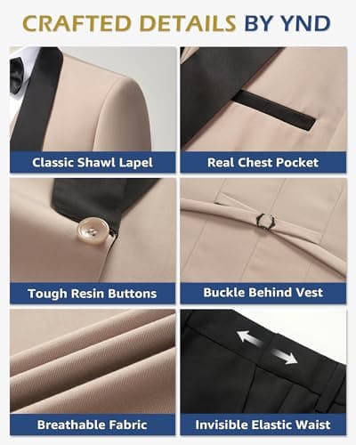 YND Men's Slim Fit Tuxedo Suit 3-Pc Set with Bow Tie