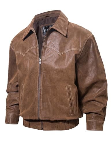Men's Genuine Leather Bomber Jacket - Brown, Casual Fall Winter