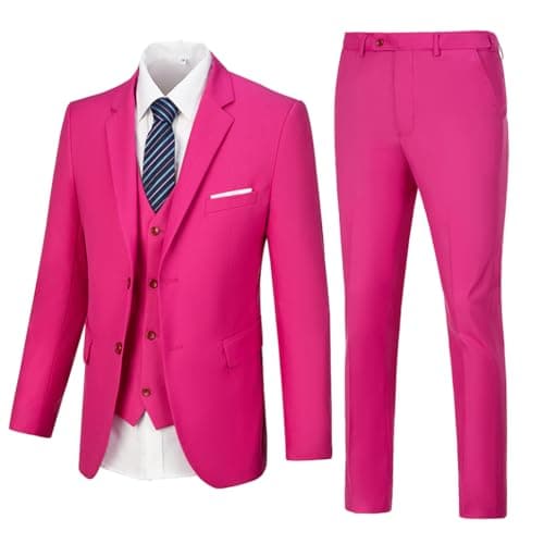 WOMS Mens Slim Fit 3 Piece Suit Set 2 Button Blazer Vest Pants