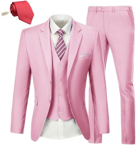 KLAYOVE Men's Slim Fit 3-Piece Wedding Tuxedo Set with Blazer, Vest, Pants, and Tie