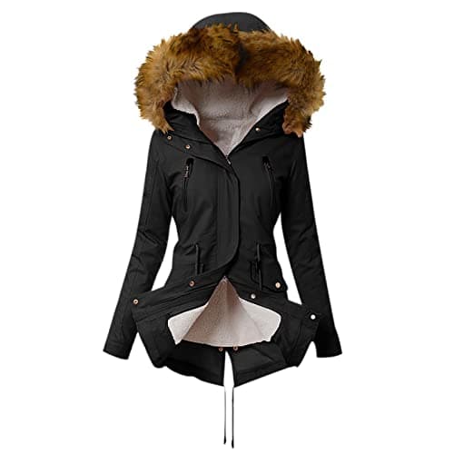 YMADREIG Women's Warm Winter Fleece Jacket with Fur Hood Windproof Coats