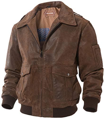 FLAVOR Men's Leather Flight Bomber Jacket