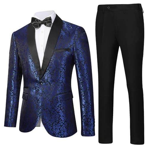 LiveZou Men's Floral Prom Dinner Party Tuxedo Suit One Button Pants Set