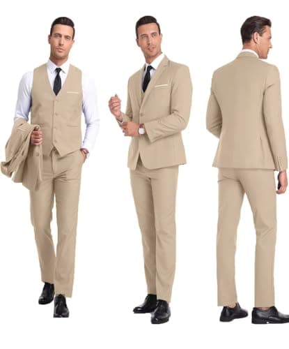 KLAYOVE Men's Slim Fit 3-Piece Wedding Tuxedo Set with Blazer, Vest, Pants, and Tie