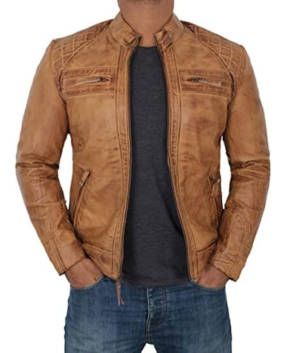Men's Quilted Cafe Racer Leather Jacket by Blingsoul