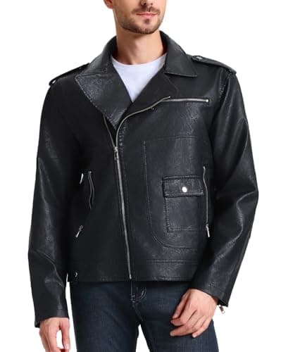 WULFUL Men's Faux Leather Bomber Jacket - Slim Fit Biker Coat with Asymmetric Zip-Up
