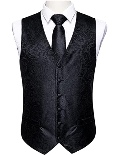Barry.Wang Men's Paisley Silk Suit Vest Set with Ties 5PCS Formal/Leisure
