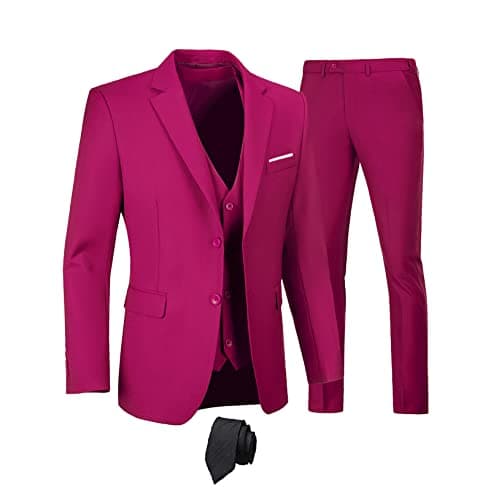Men's 3-Piece Slim Fit Suit Set - Wedding Business Tuxedo with Blazer, Vest, Pants & Tie