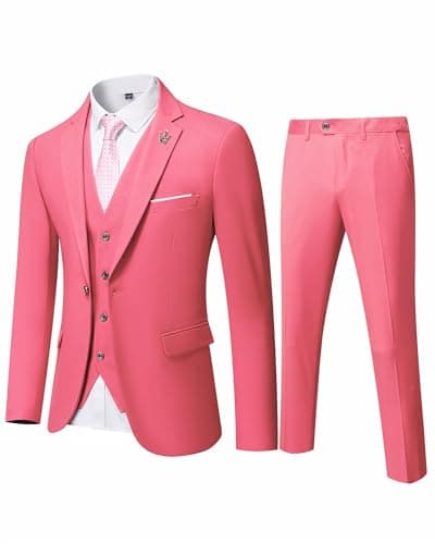 Hihawk Men's Stretch 3-Piece Slim Fit Suit Blazer Set Jacket Vest Pants Tie