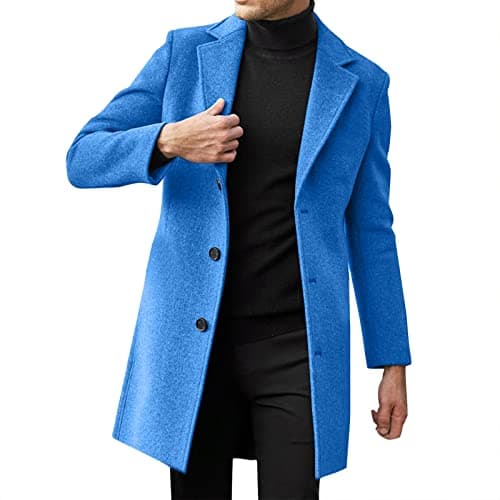 Men's Big and Tall Notched Lapel Woolen Pea Coats M-5XL