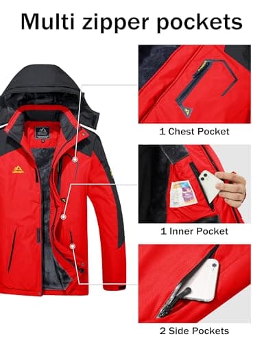Men's Winter Snow Jacket with Fleece Lining and Multiple Pockets
