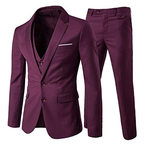 Cloudstyle Men's 3-Piece 2-Buttons Slim Fit Solid Color Smart Wedding Suit