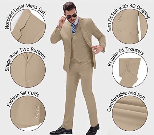 DOISPON Men's 3-Piece Slim Fit Suit