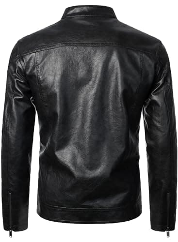 HOOD CREW Men's Lightweight Vintage Faux Leather Biker Jacket
