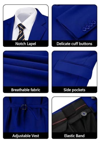 Aowdoy Men's 3-Piece Slim Fit Tuxedo Suit 2 Buttons for WeddingsProm Business