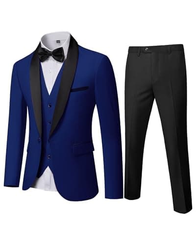 YND Men's Slim Fit Tuxedo Set with Shawl Collar Jacket Vest Pants Bow Tie