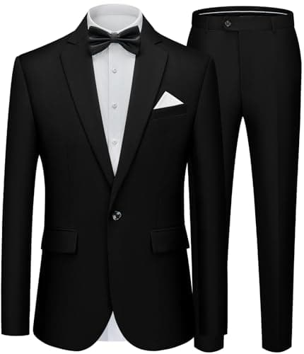 WEEN CHARM Men's Slim Fit 2-Piece One-Button Blazer & Tuxedo Pants Wedding Prom Suit Set