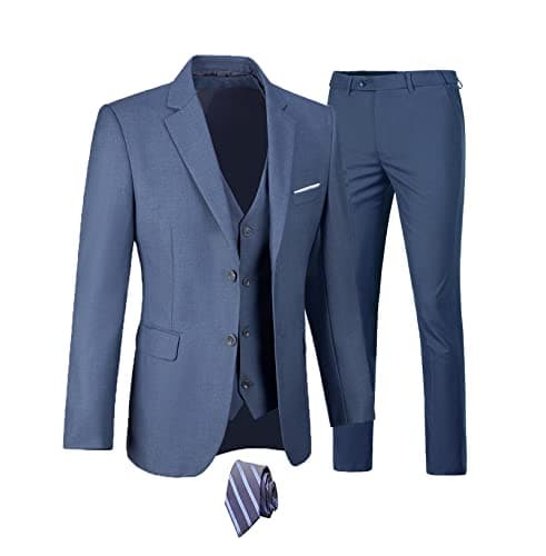 Men's 3-Piece Slim Fit Suit Set - Wedding Business Tuxedo with Blazer, Vest, Pants & Tie