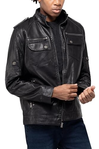X RAY Men's Hooded PU Leather Jacket, Black, Large