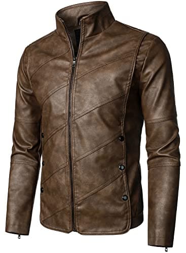 HOOD CREW Mens Lightweight Faux Leather Motorcycle Jacket
