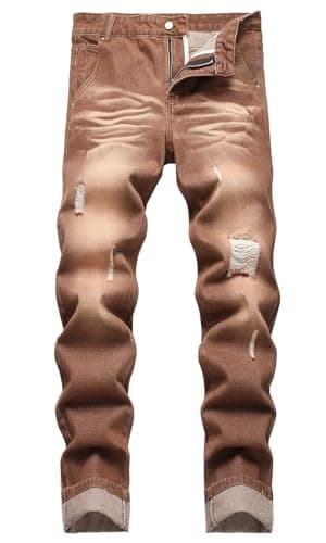 HENGAO Men's Slim Fit Ripped Denim Jeans
