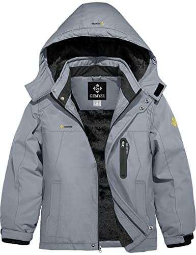 GEMYSE Boy's Waterproof Winter Snow Jacket with Hood and Fleece Liner