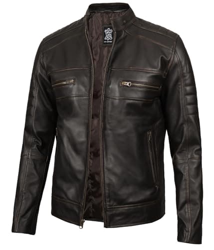 Decrum Men's Cafe Racer Leather Jacket - Real Lambskin Fashion
