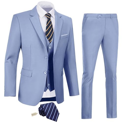 Amyox Men's Slim Fit 3 Piece Business Wedding Tux Suit Set Jacket Vest Pants Tie