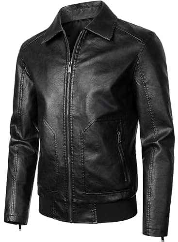 HOOD CREW Men's Faux Leather Bomber Jacket Classic Motorcycle