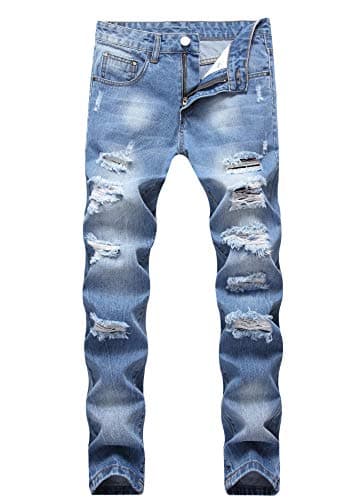 Slim Fit Ripped Distressed Stretch Jeans for Men