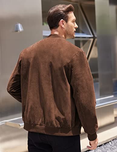 COOFANDY Men's Casual Vintage Lightweight Suede Bomber Jacket