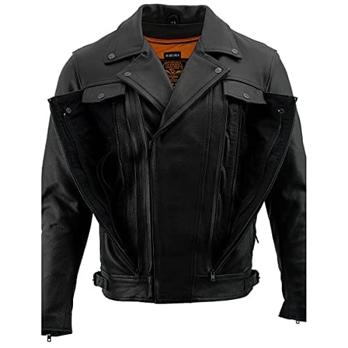 Men's Black Leather Motorcycle Jacket with Multi-Utility Pockets by Milwaukee Leather