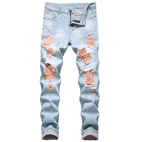 COOSVEN Men's Ripped Slim Straight Denim Jeans with Holes