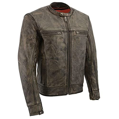 Milwaukee Men's Vented Black-Beige Distressed Leather Scooter Jacket with Liner