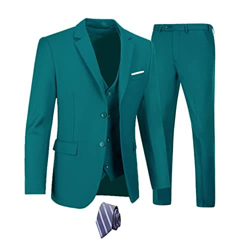 Men's 3-Piece Slim Fit Suit Set - Wedding Business Tuxedo with Blazer, Vest, Pants & Tie
