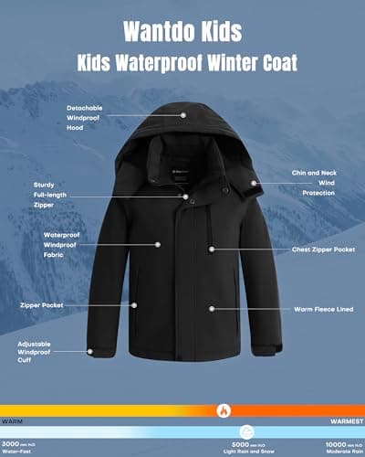 Wantdo Boys' Waterproof Snowboarding Jacket - Warm & Thick Winter Coat
