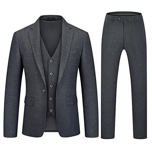 KUDORO Men's Slim Fit Tweed Plaid Suit Tuxedo Set