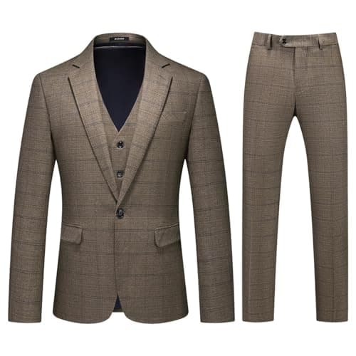 KUDORO Men's Slim Fit Tweed Plaid Suit Tuxedo Set